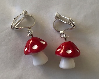 mushroom clip on/hook earrings 8 colours