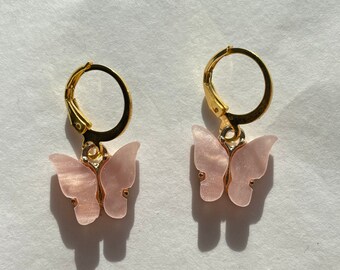 Hoops Earrings with silk Butterfly Wings Hoop Earrings with Magic Ruby Butterflies Custom design Red Hoop Earrings Butterfly Earrings