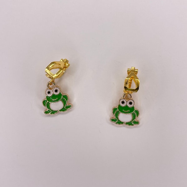 clip on/hook enamel frog earrings