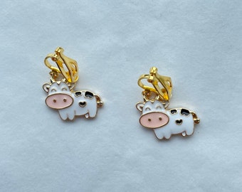 clip on/hook cow earrings