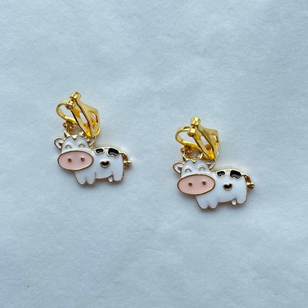 clip on/hook cow earrings