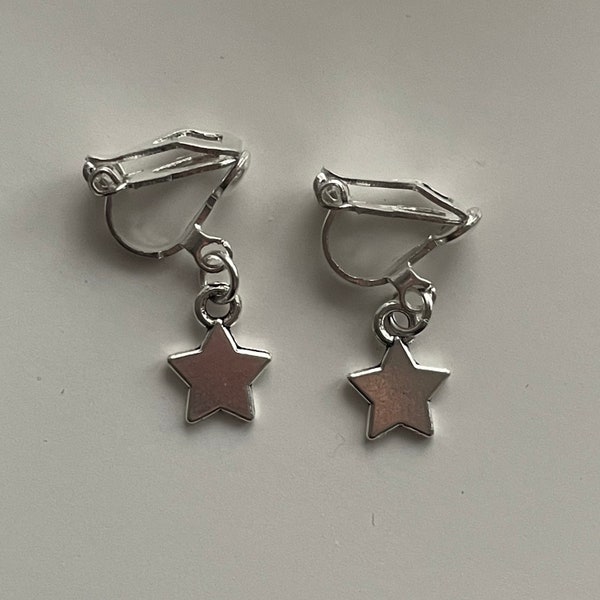 clip on/hook star earrings dangle silver