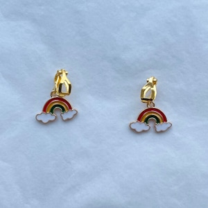 clip on/hook rainbow earrings gold