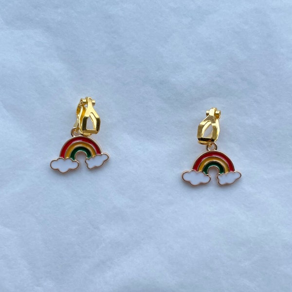 clip on/hook rainbow earrings gold