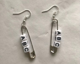 clip on/hook safety pin earrings customisable