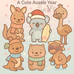 Saisonkalender Sticker Set – 12x Kawaii Journal Stickers | Vinyl Wasserfest | Koala, Wombat, Känguru |