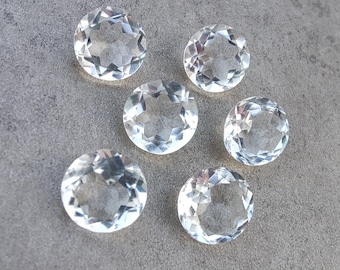 Natural Crystal Quartz Round Shape Faceted Cut Cabochon Calibrated AAA+ Quality Wholesale Gemstones, All Sizes Available
