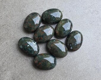 Natural Bloodstone Oval Cabochon Flat Back Calibrated Loose Gemstone, for Rings, Pendants, Earrings