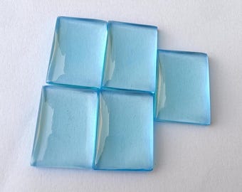 Natural Blue Quartz Cabochon Rectangle Shape Flat Back Calibrated Gemstone, for Rings, Pendants