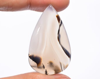 Classic Top Grade Quality 100% Natural Montana Agate Cabochon Loose Gemstone Pear Shape For Making Jewelry 38.5 Ct. 39X23X5 mm SM-1494