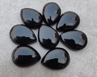 AAA+ Natürlicher schwarzer Onyx-Cabochon, Birnenform, flache Rückseite, kalibriert, Großhandels-Edelstein