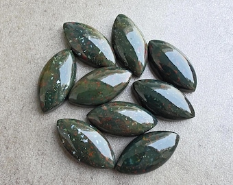 Natural Blood Stone Cabochon Marquise Flat Back Calibrated For Jewelry Making