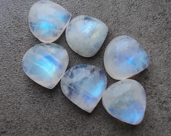 Natural Rainbow Moonstone Heart Cabochon, Flat Back Gemstone