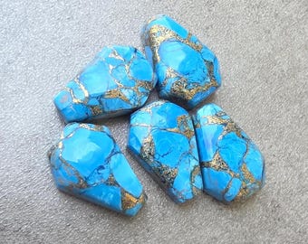 AAA+ Blue Copper Turquoise Cabochon Faceted Cut Flat Back Loose Gemstone for Jewelry Making
