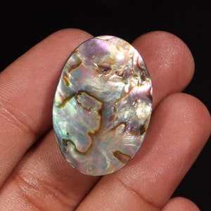 Natural Abalone Shell Cabochon: Oval Gemstone (33X23X8 MM, 47.80 Ct)