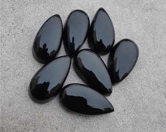 Echter schwarzer Onyx-Cabochon, große Birnenform, flache Rückseite, kalibrierter Tropfen-Edelstein