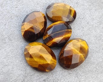 Natural Tiger Eye Checker Cut Oval Shape Flat Back Calibrated Wholesale Gemstone