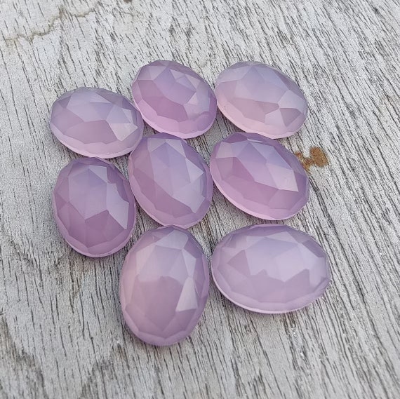 Natural Lavender Chalcedony Cabochon, Oval Rose Cut Gemstone