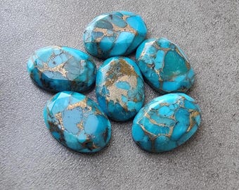 AAA+ Quality Blue Copper Turquoise Faceted Cut Oval Shape Flat Back Calibrated Gemstone