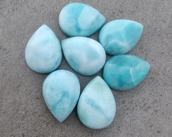 Top Quality Natural Larimar  Pear shape Gemstone Calibrated Wholesale cabochon Teardrop Shape Flat Back, AAA+++ All Sizes Available