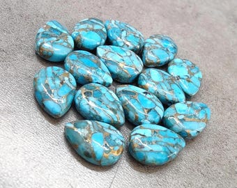 Natural Blue Copper Turquoise Briolette Cabochon Pear Shape Calibrated Gemstone, for Jewelry Making