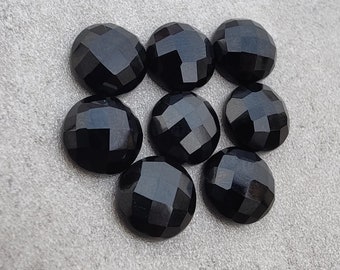 Natural Black Onyx Cabochon: Round Checker Cut Gemstone