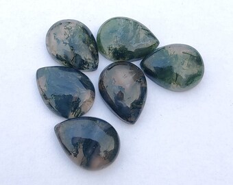 Top Grade Natural Moss Agate Pear shape Gemstone Calibrated Wholesale cabochon Teardrop Shape Flat Back, All Sizes Available AAA+++ Quality