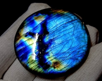 Blue Flashy Labradorite Cabochon: Round Gemstone for Jewelry (46x31x6 mm)