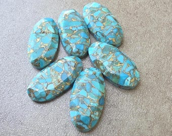 AAA+ Natural Blue Copper Turquoise Faceted Cut Big Oval Flat Back Calibrated Loose Gemstone