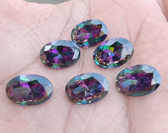 Top Grade Natural Mystic Topaz Oval shape Gemstones Faceted Cut Calibrated Wholesale cabochon All Sizes Available Flat Back, AAA +++ Quality
