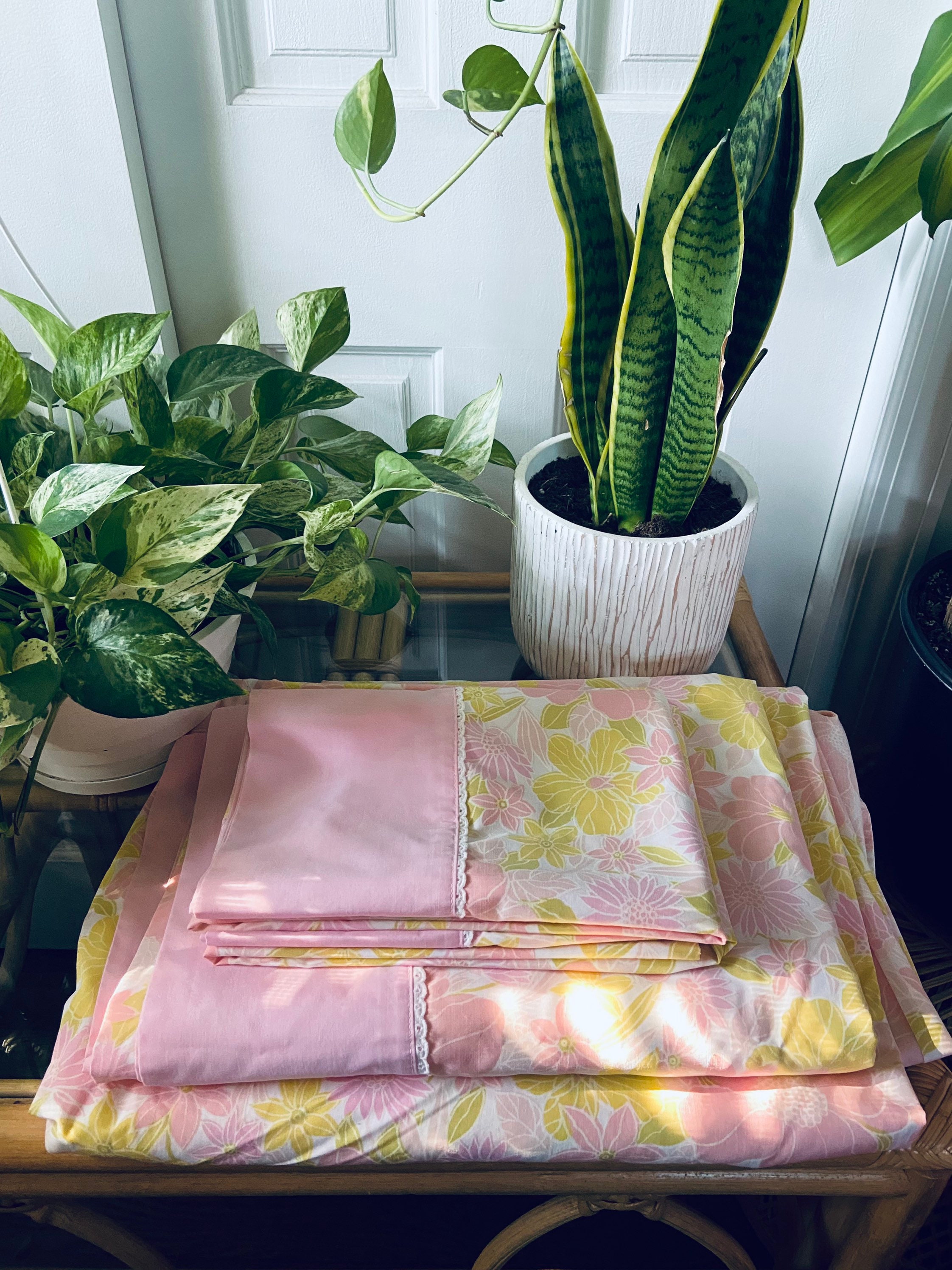 Vintage Pink and Yellow Floral Sheet Set for Full/Double | Etsy