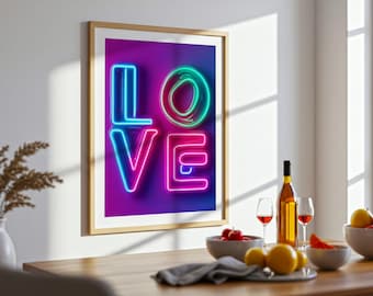 Neonowa grafika LOVE: Żywa dekoracja ścienna w stylu retro