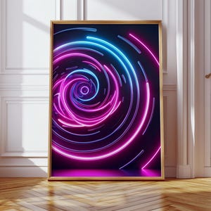 Electric Neon Swirl Wall Art Print – Pink and Blue Abstract Wave Pattern for Modern Home, Dorm, or Office Decor – Vivid Poster Design