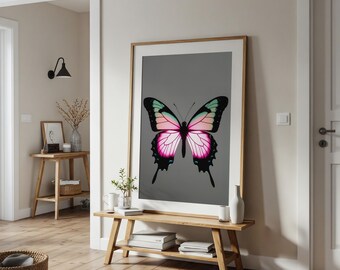 Pink and Green Butterfly Art Print: Modern Nature Wall Decor
