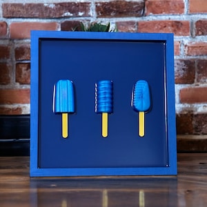 Blue, Popsicle art, pop art, wall art, 3D resin art, wall hanging, ice cream painting, ice cream sculpture, candy painting, textured art