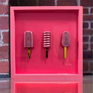 Pink Popsicle Wall Art – 3D Resin Ice Cream Sculpture, Pop Art Kitchen Decor, Candy Artwork, Summer Wall Hanging for Home