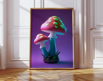 Neonowe grzyby: psychodeliczne grzyby, fantastyczna sztuka ścienna