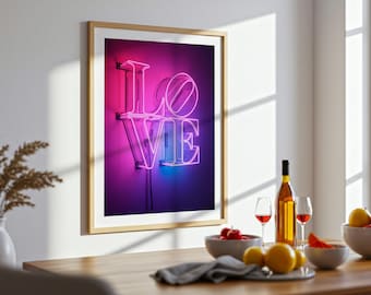 LOVE Neon Wall Art Print: Pink and Purple Glow Typography Poster
