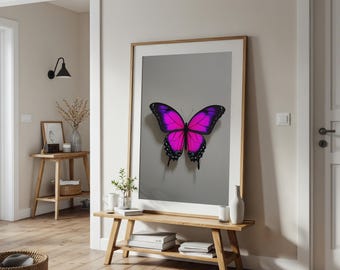 Pink and Black Butterfly Art Print: Vibrant Botanical Wall Decor