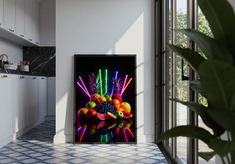 Explosion Decor Neon Fruit Explosion Wall Art Print: Bold Kitchen & Dining Room Decor ...