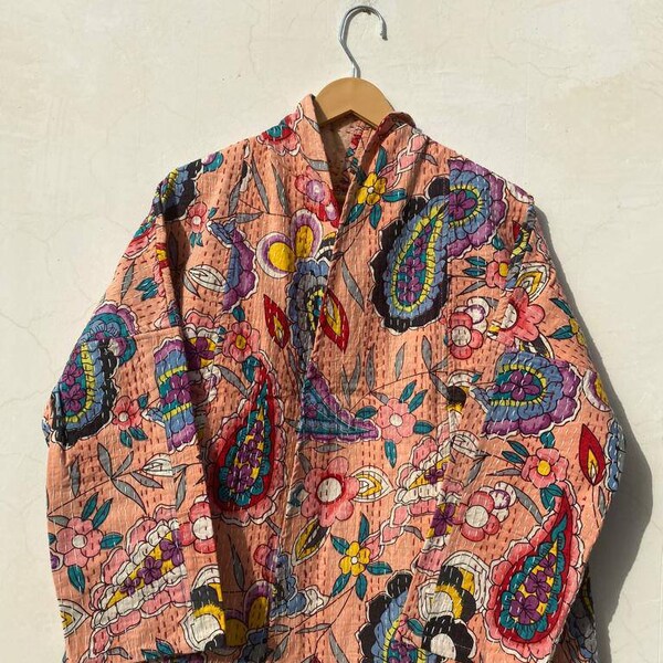 New indigo kantha quilted short kimono women wear vintage coat festival fashion hand made cotton fabric AZARK PRINT
