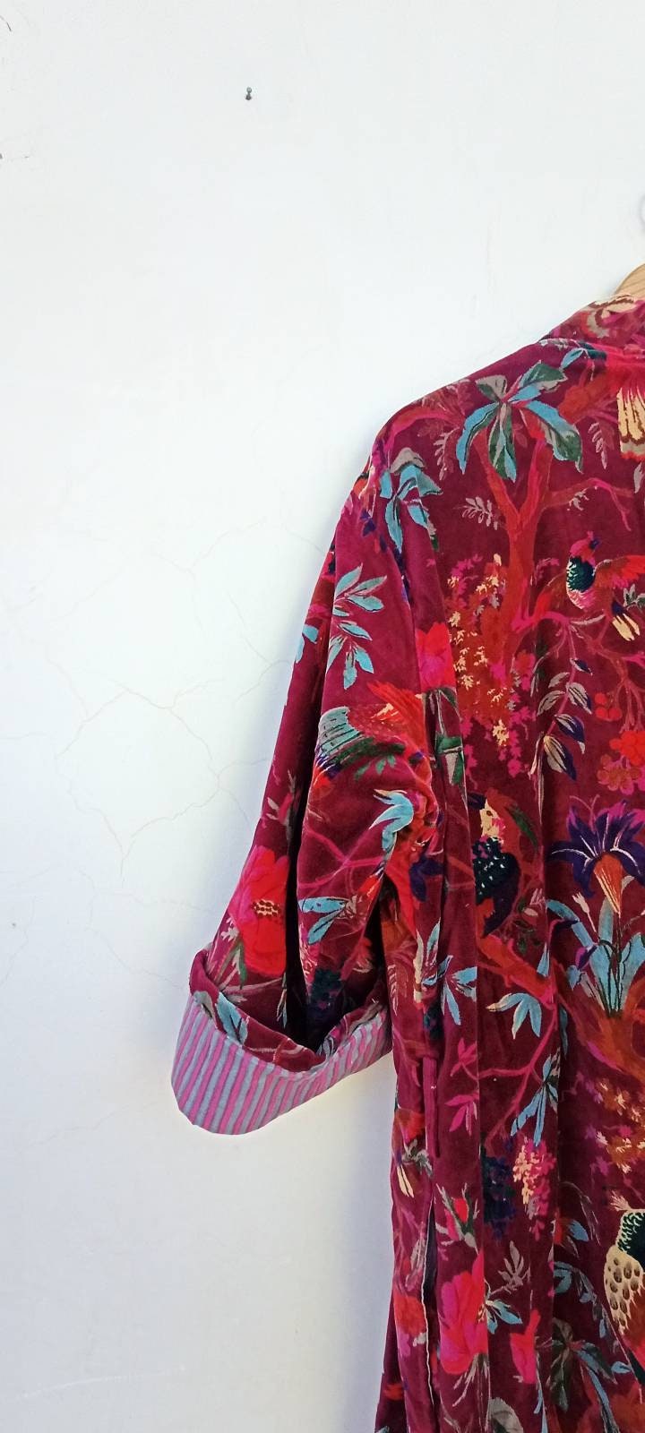 Velvet kimono bird print women wear printed jacket one | Etsy