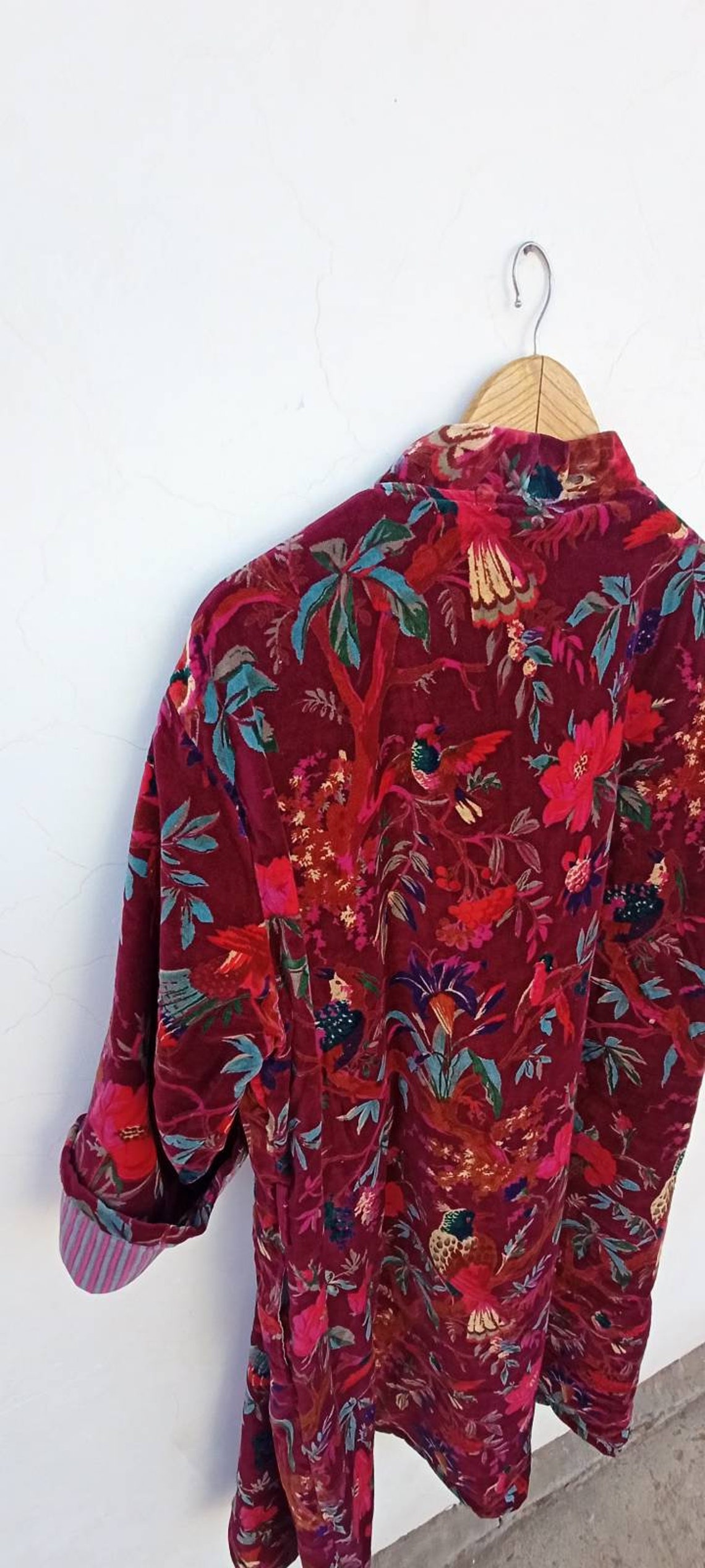 Velvet kimono bird print women wear printed jacket one | Etsy