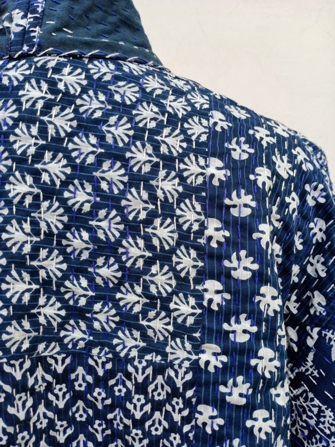 Indian Cotton Kantha Jacket Indigo Print Patchwork Jacket Etsy