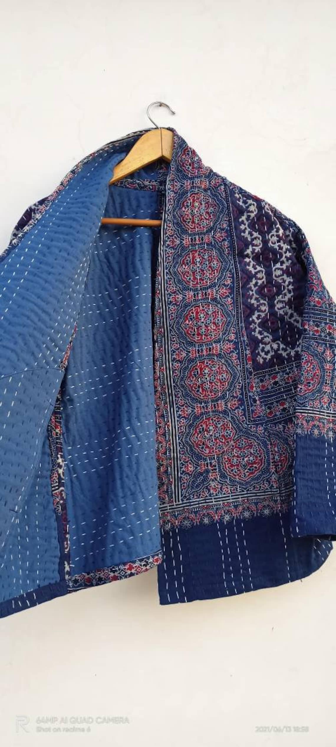 New indigo kantha quilted short kimono women wear vintage coat | Etsy