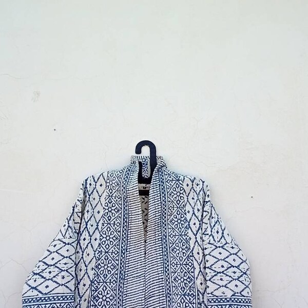 New indigo kantha quilted short kimono women wear vintage coat festival fashion hand made cotton fabric Kantha jacket