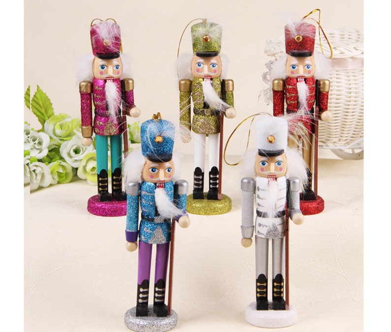 5pcs Vintage Wooden Nutcracker Doll 4.7 12cm Glitter Etsy