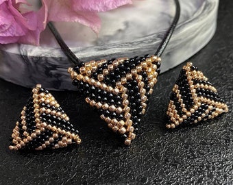 Bead Woven Triangle Jewelry Set: Pendant and Stud Earrings