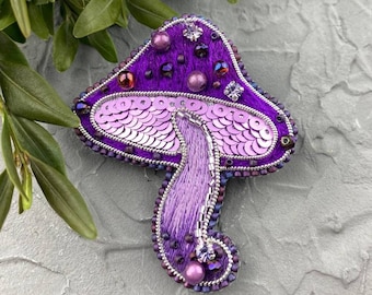 Handmade Beaded Mushroom Brooch: Psychedelic Rhinestone Pin