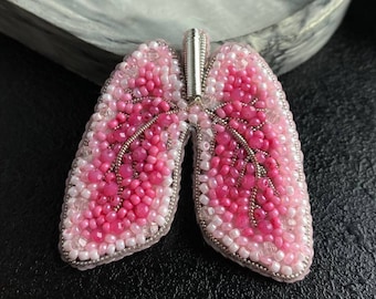 Beaded Anatomical Lung Brooch: Handmade Pulmonologist Gift